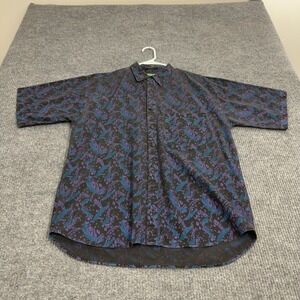 Vintage Shah Safari Button Up Shirt Men L Black Purple Abstract Cotton 90s Retro
